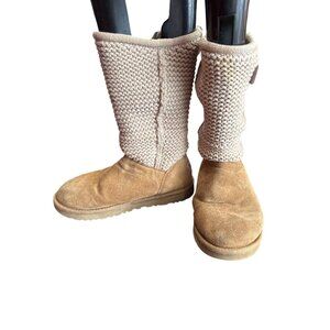 UGG womens Tan Knit Classic Cardy Suede Boots Size 8 SKU8113